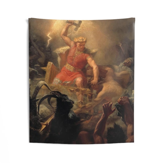 Thor Fights The Giants, Indoor Wall Tapestry, Vintage, Antique Image, Marten Eskil Winge, 1872, Wall Decor, Room Decor, Norse