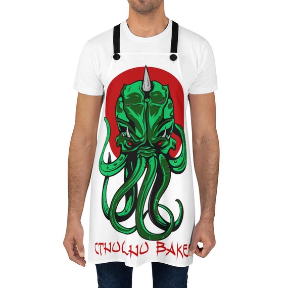 Cthulhu Bakes White Kitchen Apron, Inspired By H.P. Lovecraft's Mythos