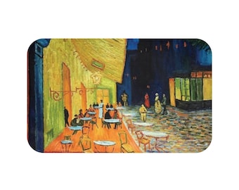 Cafe Terrace At Night, Microfiber Bath Mat, Vintage, Antique Painting, Vincent Van Gogh, 1888