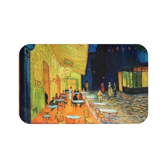 Cafe Terrace At Night, Microfiber Bath Mat, Vintage, Antique Painting, Vincent Van Gogh, 1888