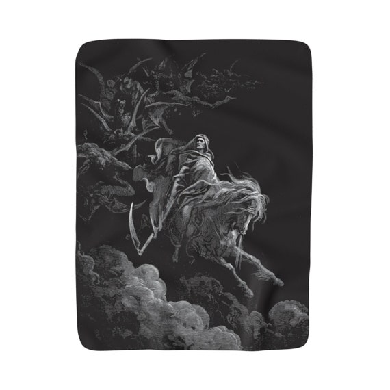 Death Rides The Pale Horse, Sherpa Fleece Blanket, Vintage, Antique Illustration, Gustave Dore, 1865, 50"x60", Christian Religion