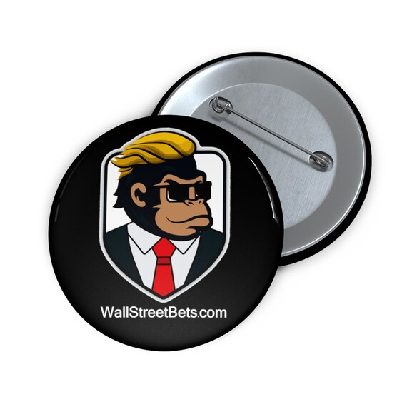 Wally The Ape, 2" Pin Button, WallStreetBets.com DEX Logo