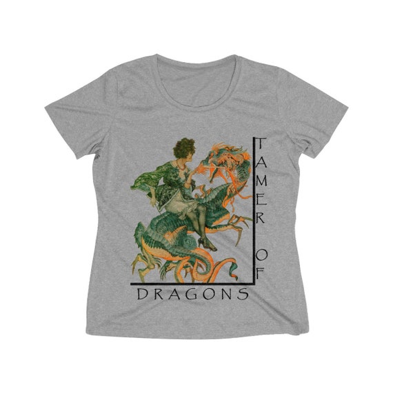 Tamer Of Dragons, Women's Heather Wicking Tee, Vintage Jazz Age Illustration