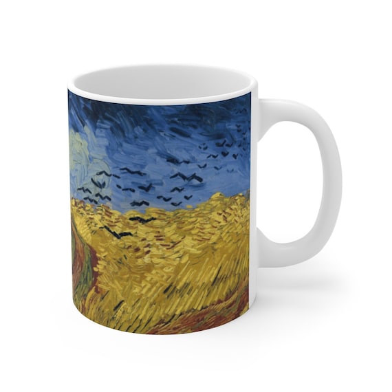 Wheat Field With Crows , White Ceramic Mug, 11oz & 15oz, Vincent Van Gogh, Coffee, Tea