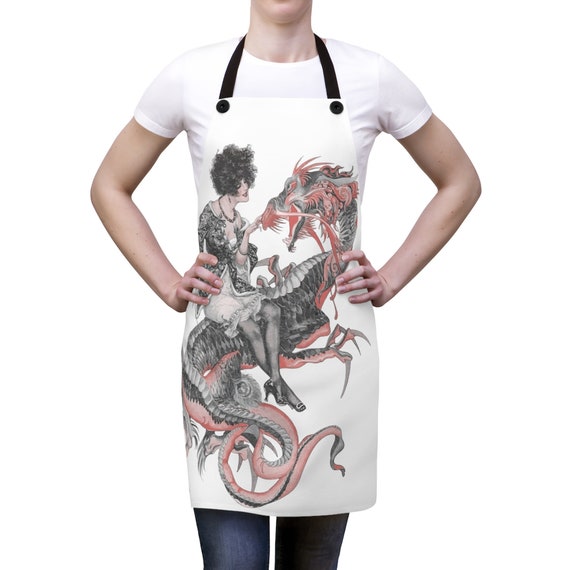 Lady Dragon Rider Apron, Polyester With Twill Straps, Look Stylish For Your Backyard Cookouts