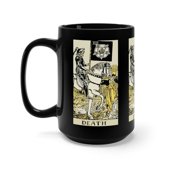 Death, Black 15oz Ceramic Mug, Tarot Card, Major Arcana, From Vintage Rider-Waite Deck, Coffee, Tea