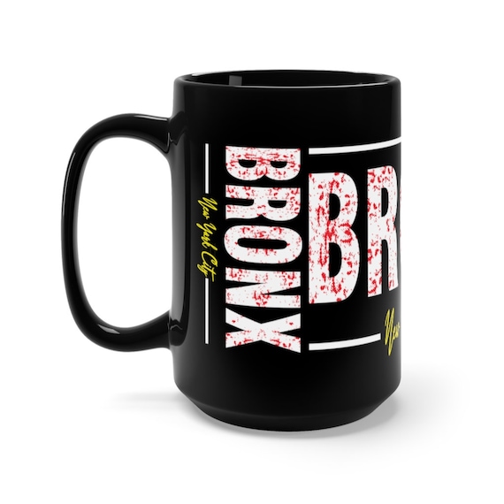 Bronx New York City, Black 15oz Ceramic Mug, Vintage Retro Style Design, Bronx Pride, Coffee, Tea