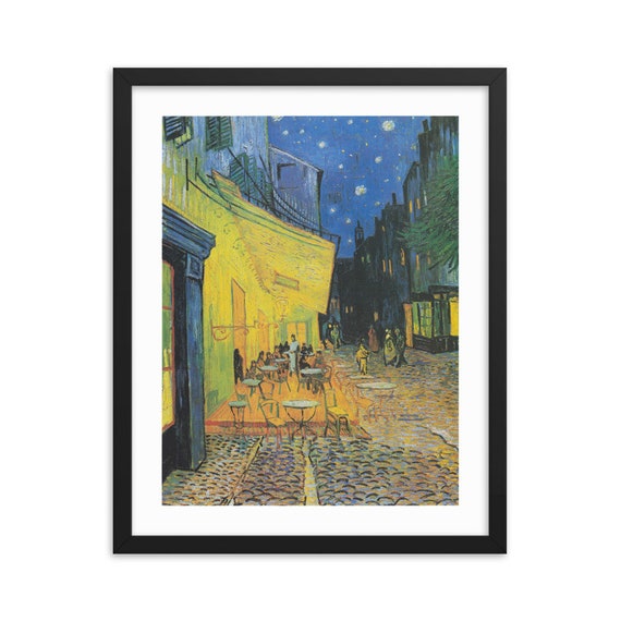 Café Terrace At Night, 16" x 20" Framed Giclée Poster, Black Wood Frame, Acrylic Covering, Vincent Van Gogh