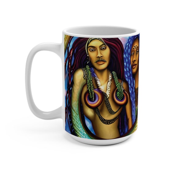 Earth Goddesses Series, #2 of 10, White 15oz Ceramic Mug, Surreal, Tribal, Primitive, Pagan, Animist, Spirit, Spiritual, Colorful