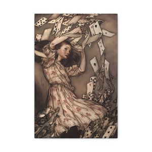 Alice überwältigt von den Karten, 12 "x 18" Leinwanddruck, Vintage IIllustration von 1907, Arthur Rackham, Alice im Wunderland
