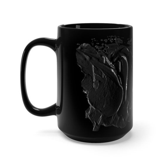 Black On Black, Black 15oz Ceramic Mug, Coffee, Tea