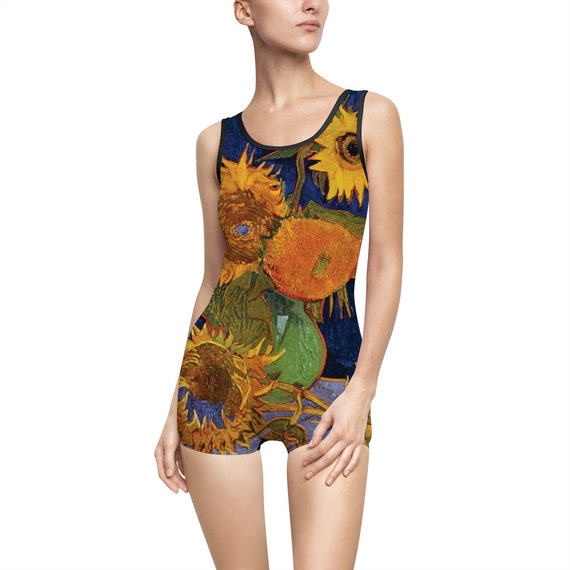 Six Sunflowers, Women's Vintage Swimsuit, Vincent Van Gogh, 1888