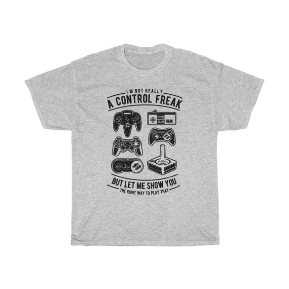 Control Freak - Unisex Heavy Cotton Tee With A Vintage Inspired Image Of Old Video Game Controllers. (Lighter Colors)