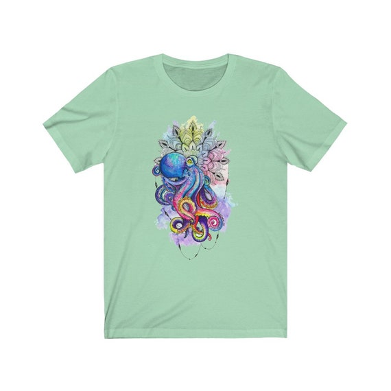 Colorful Octopus Bella+Canvas Soft T-shirt, Watercolor, Flower Mandala