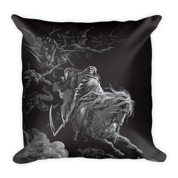 Death Rides The Pale Horse, 18" Square Pillow, Vintage, Antique Illustration, Gustave Dore, 1865, Christian Religion