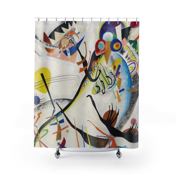 Blue Segment, Shower Curtain, Vintage Abstract Painting, Wassily Kandinsky, 1921