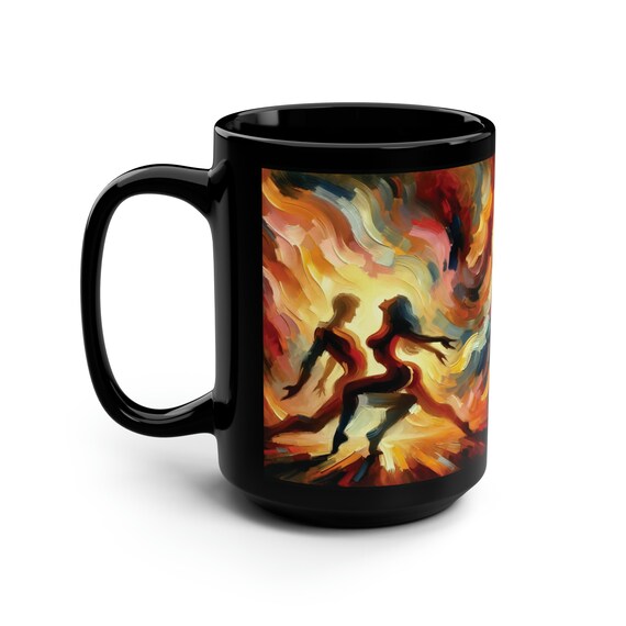 Dirty Dancing, 15oz Black Ceramic Mug, Abstract, Raw Energy, Spontaneous Movement, Rebellion, Intimate, Rhythmic Grace, Sexy. Sexual, Artist