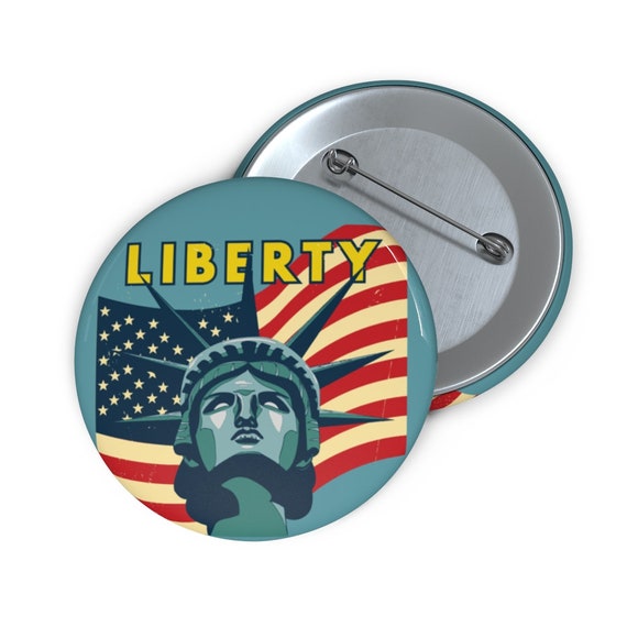 Lady Liberty, 2" Pin Button, Vintage Statue Of Liberty, Patriotism, Activism