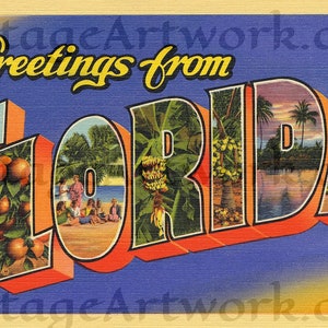 Grüße aus Florida Postkarte Vorderseite, digitaler Download, Curt Teich & Co. Verlag, 1934, Americana