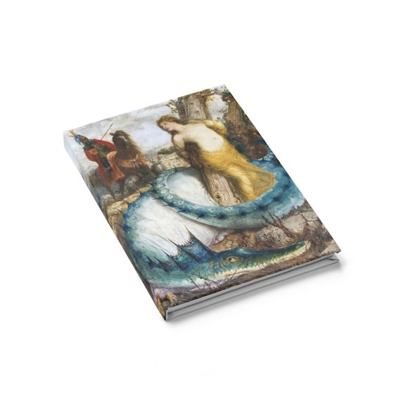 Blue Dragon, Hardcover Journal, Ruled Line, Vintage Painting, Arnold Bocklin, 1873