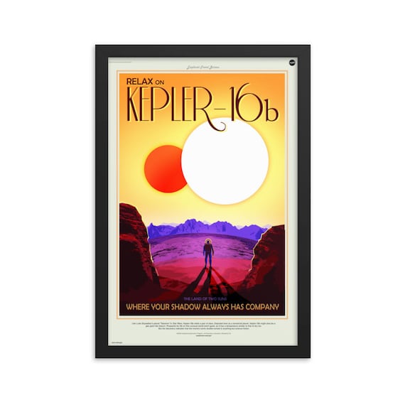 Exoplanet Travel Bureau #4 of 7, 12" x18" Framed Giclée Poster, Black Wood Frame, Acrylic Covering, Fake Retro Style NASA Travel Poster