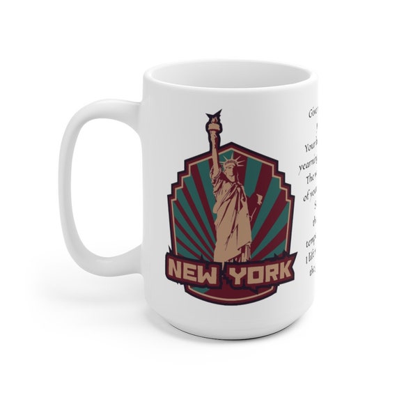 New York, Statue Of Liberty, 15 oz White Ceramic Mug, Patriotism, Retro, Vintage Inspired, Americana, Coffee, Tea