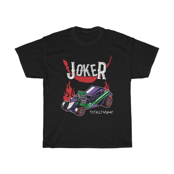 Insane Joker Hot Rod, Black Unisex Heavy Cotton T-shirt, Inspired From 1960s Batman TV