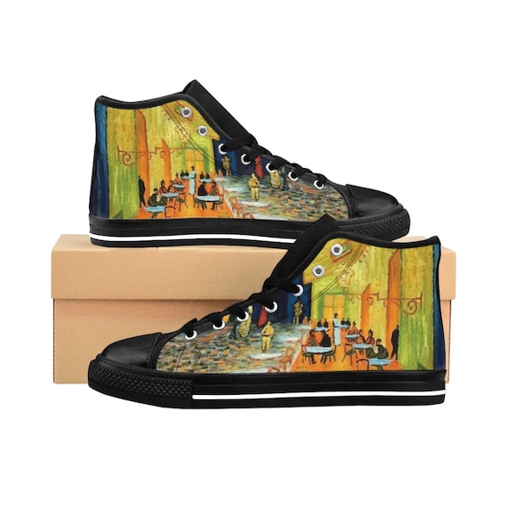 Cafe Terrace At Night, Men's High-top Sneakers, Vincent Van Gogh [Special Order]