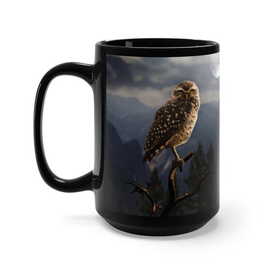 Great Big Owl, Black 15oz Ceramic Mug, Halloween, Coffee, Tea