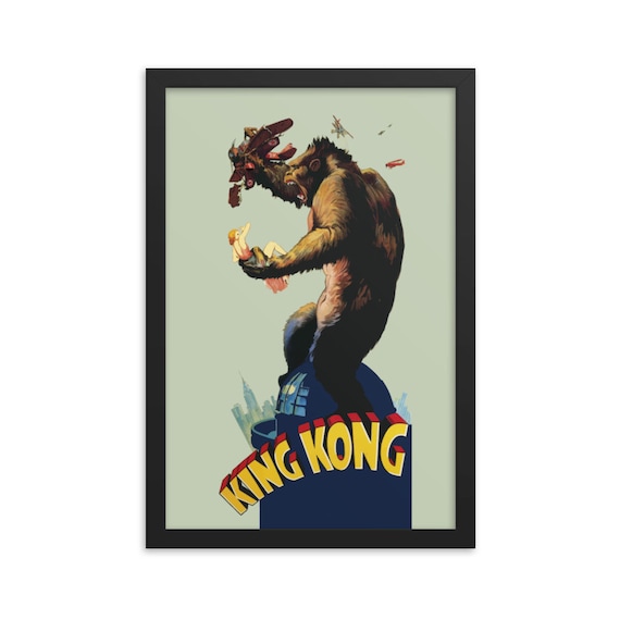 King Kong, 12"x18" Framed Giclée Poster, Black Wood Frame, Acrylic Covering, Vintage 1933 Movie Poster, Wall Decor, Room Decor