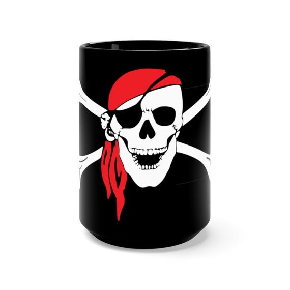 Skull & Crossbones, Black 15oz Ceramic Mug, Pirate Flag, Jolly Roger, Coffee, Tea