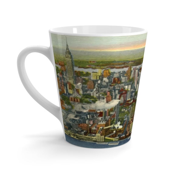 Mid-town Manhattan 1951, 12oz Latte Mug, Vintage Postcard, Curt Teich, New York City, Americana, Coffee, Tea