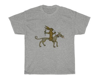 Mittelalterliches Kaninchen Mit Haustier-Schnecke-T-Shirt, helle Farben, aus einer mittelalterlichen Handschrift, Marginalia