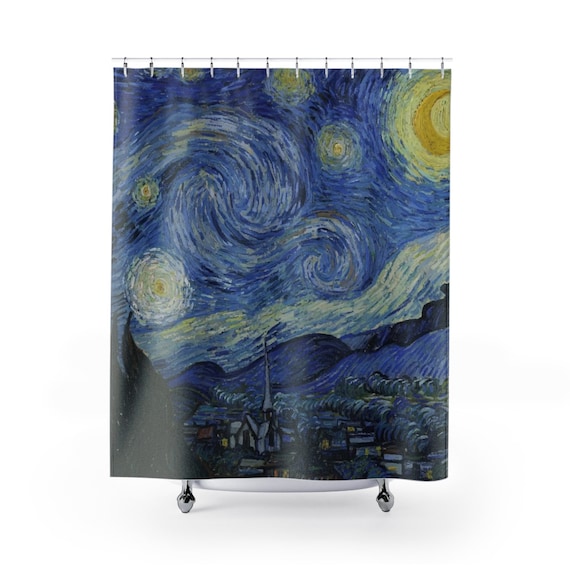 Starry Night, Polyester Shower Curtain, Vintage Painting, Van Gogh 1889