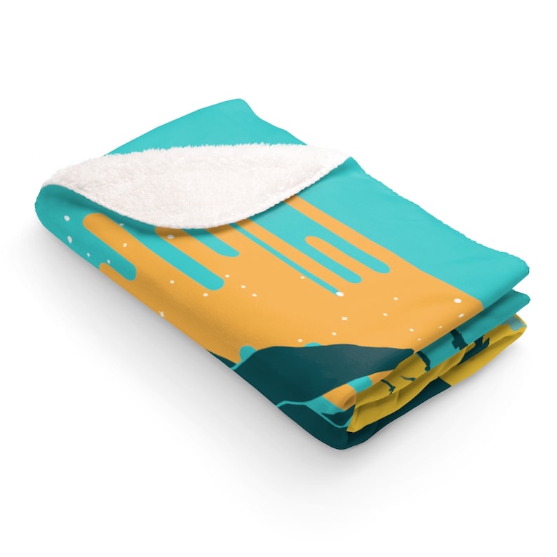Lighthouse Sherpa Fleece Blanket Gulls Turquoise Whale Island Palm Trees Vintage Inspired Image