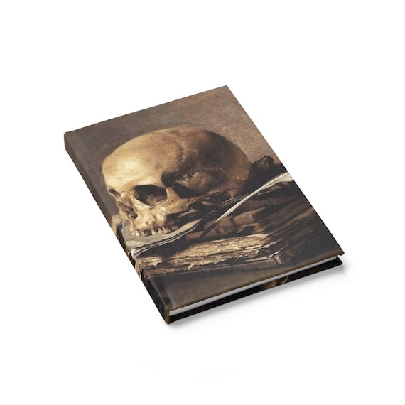 Skull Looking Left, Hardcover Journal, Ruled Line, Vanitas Still Life, Notebook