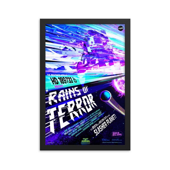 Rains Of Terror, 12" x18" Framed Giclée Poster, Black Wood Frame, Acrylic Covering, Fake Vintage/Retro Style NASA Movie Poster, Room Decor