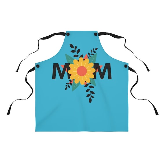 Mom Flower, Blue Kitchen Or Cookout Apron, Mother's Day