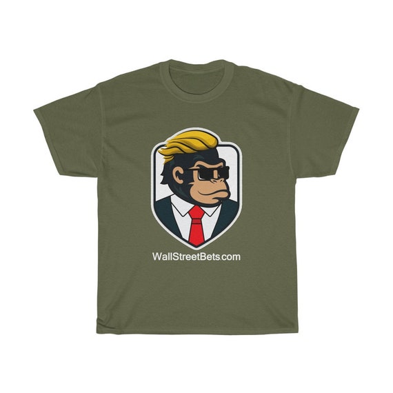 Wally The Ape 100% Cotton T-shirt, S-5XL, Dark Colors, WallStreetBets.com DEX Logo