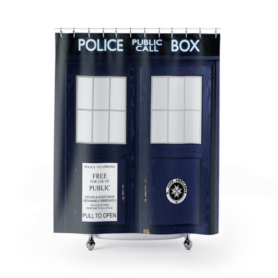 TARDIS Polyester Shower Curtain, 71"x74", Inspired By BBC TV Show Doctor Who