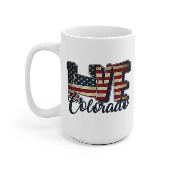 Love Colorado, Large White Ceramic Mug, Vintage Retro Flag, Patriotic, Patriotism, United States, Coffee, Tea