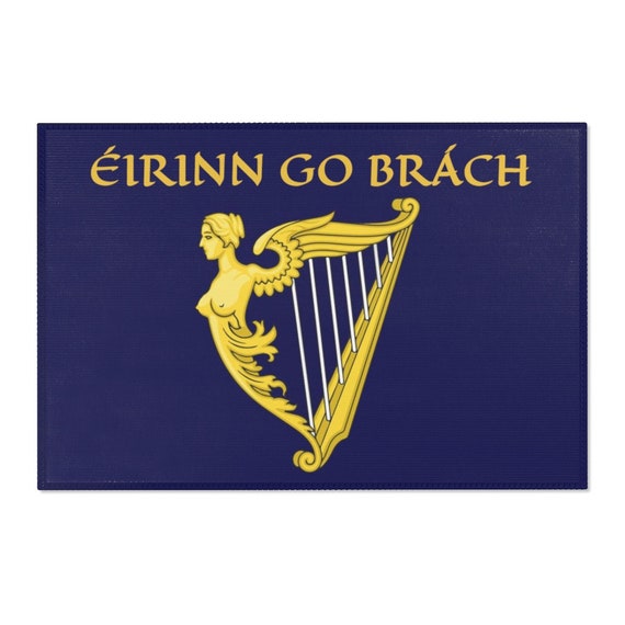 Eirinn Go Brach, 36"x24" Door Mat, Ireland, Blue Harp Flag, Coat Of Arms, Irish Pride, Wall Decor, Room Decor