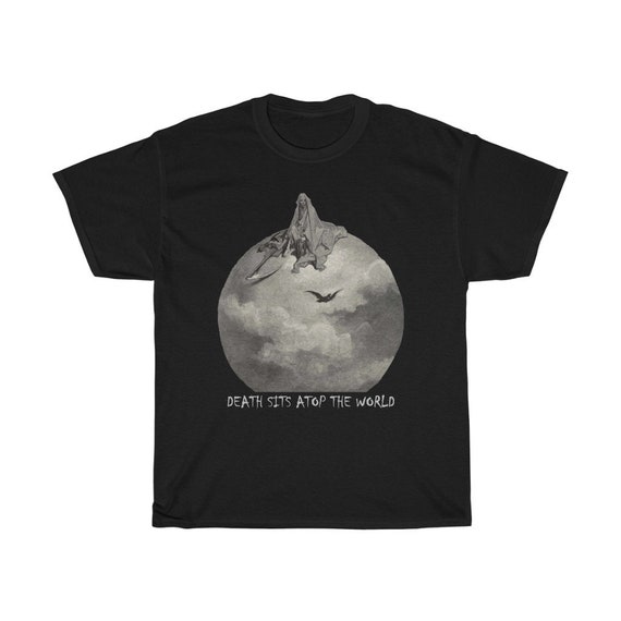 Death Sits Atop The World 100% Cotton T-shirt, Vintage, Antique Illustration, Gustave Dore