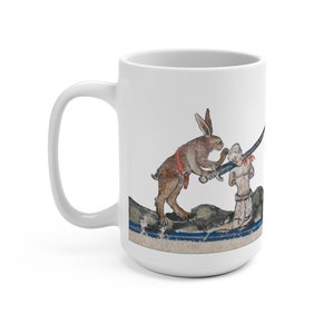 Medieval Killer Rabbit White 15oz Ceramic Mug, From Medieval Manuscript, Marginalia, Coffee, Tea