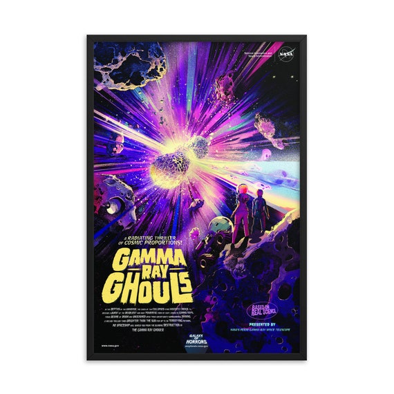 Gamma Ray Ghouls, 24" x36" Framed Giclée Poster, Black Wood Frame, Acrylic Covering, Fake Vintage/Retro Style NASA Movie Poster