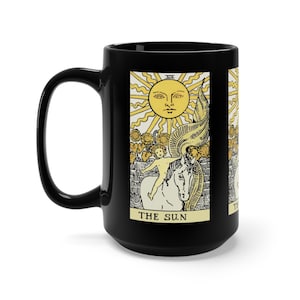 El sol, negro 15oz taza de cerámica, tarot tarjeta, mayor Arcana, de Vintage Rider-Waite Deck, café, té