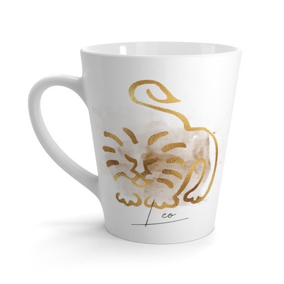 Leo 12oz White Ceramic Latte Mug, Zodiac, Astrology Gift, Art Deco, Coffee, Tea