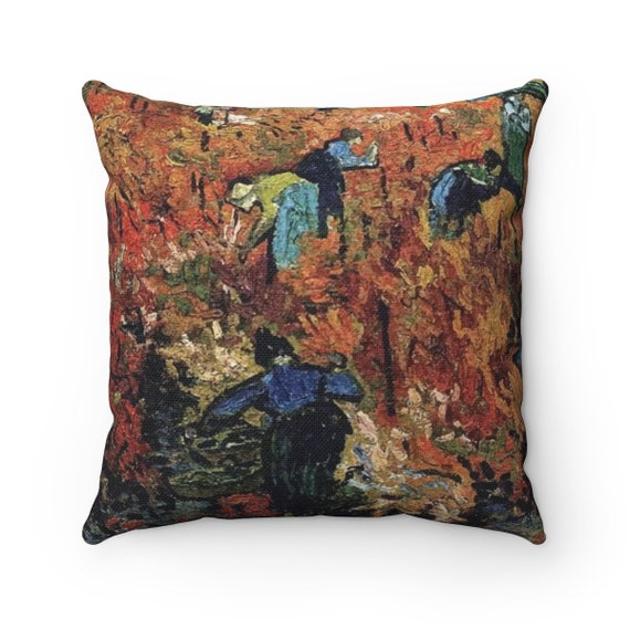 Red Vineyard, Spun Polyester Square Pillow, Vintage Painting, Van Gogh 1888