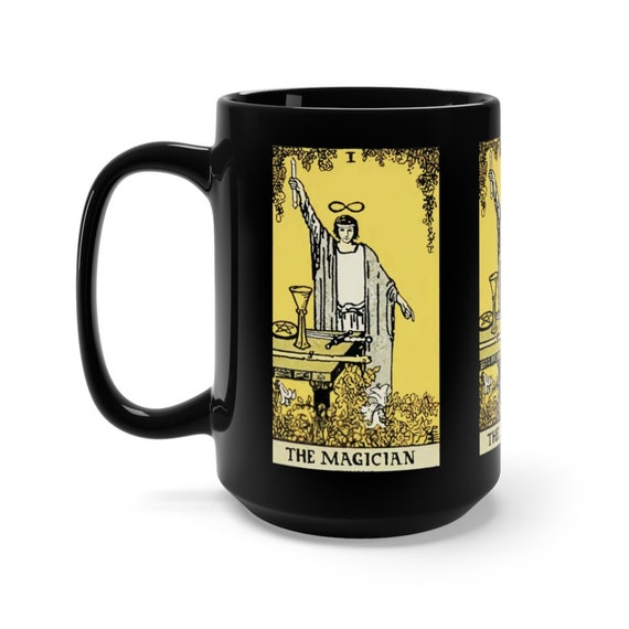 The Magician, Black 15oz Ceramic Mug, Tarot Card, Major Arcana, From Vintage Rider-Waite Deck, Coffee, Tea