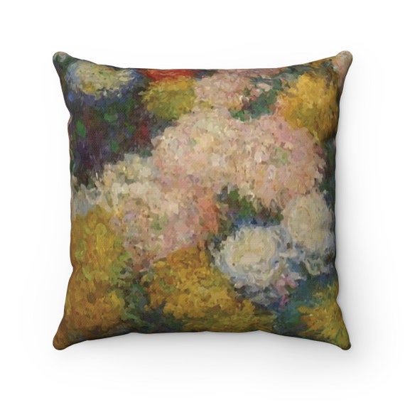 Chrysanthemums, Spun Polyester Square Pillow, Vintage, Antique Painting, Claude Monet, Circa 1880